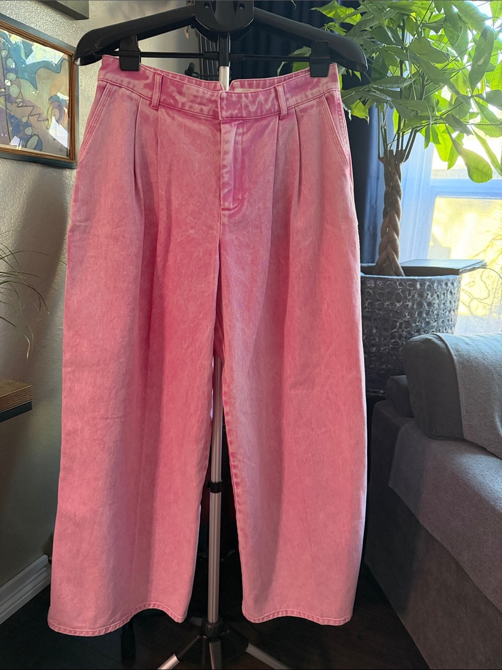 Avec Les Filles Pink Wide-Leg Pleated Jeans